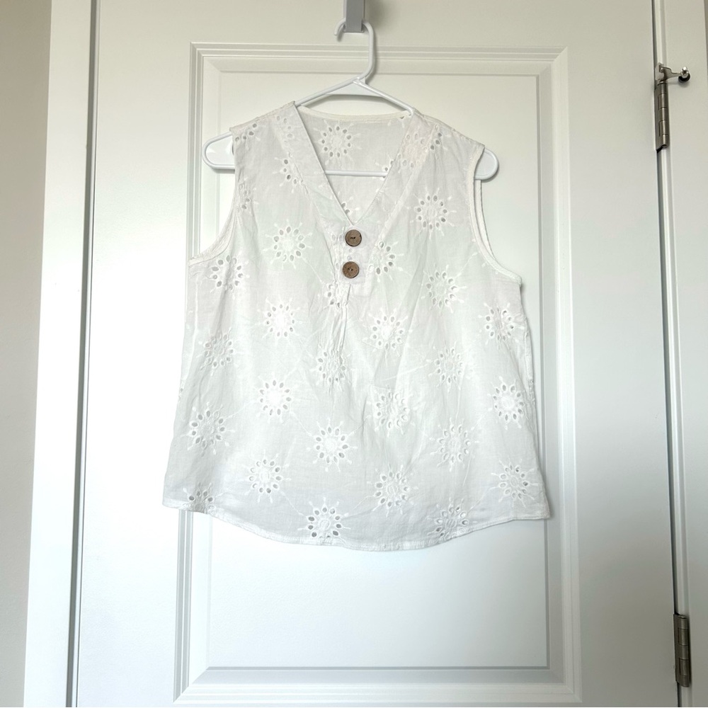 White Eyelet Sleeveless Top